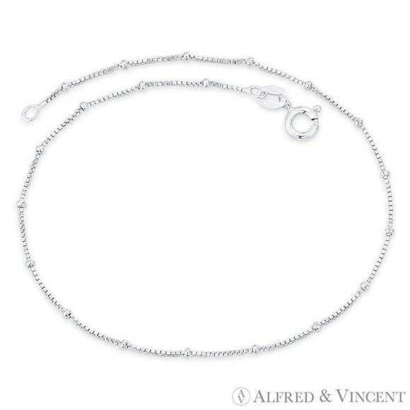 1.7mm Bead & 0.8mm Box Link Italian Chain Anklet in .925 Sterling Silver - 9.5" - Picture 1 of 1